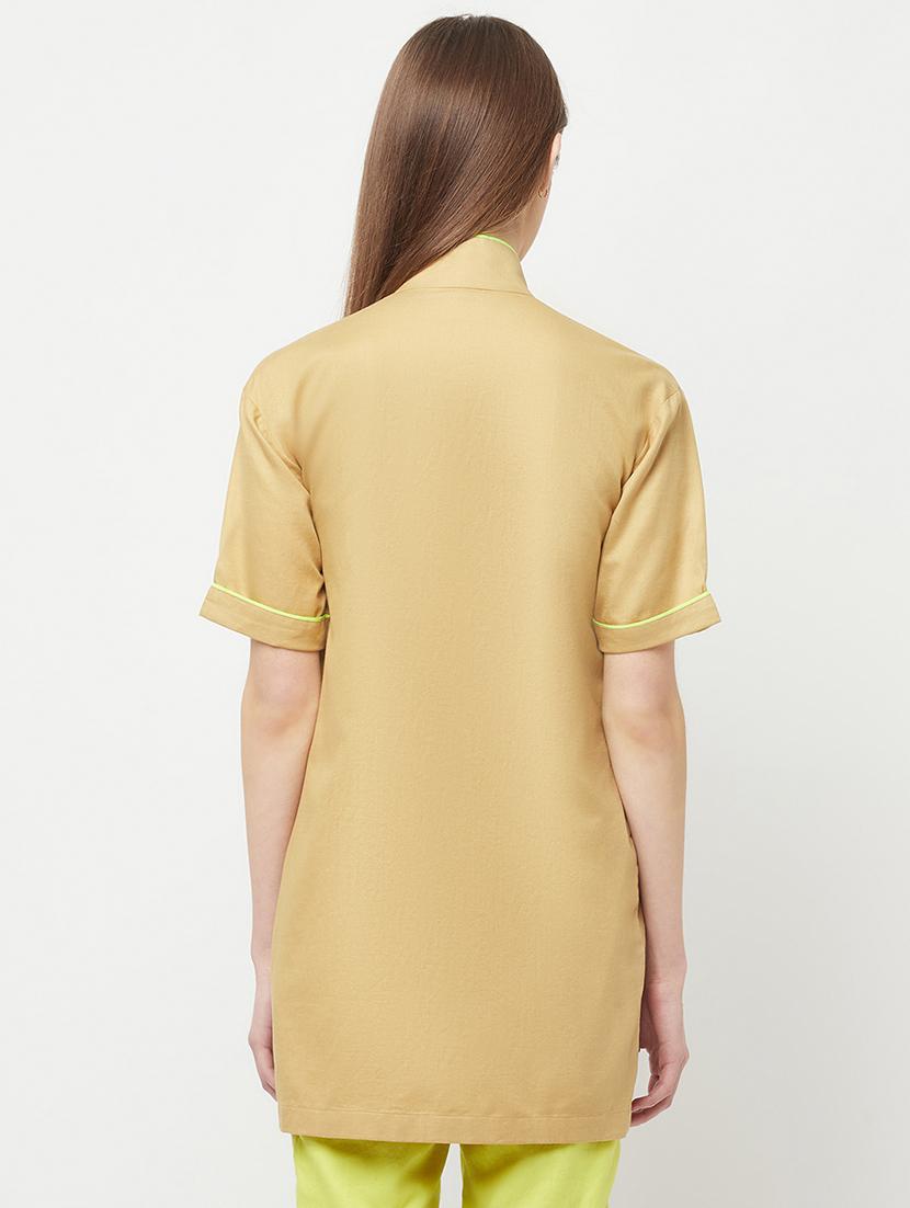 stand collar solid long shirt - 18324823 - Zoom Image - 3