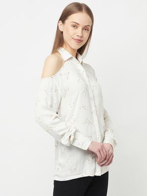 single cold shoulder printed shirt - 18324825 - Standard Image - 2