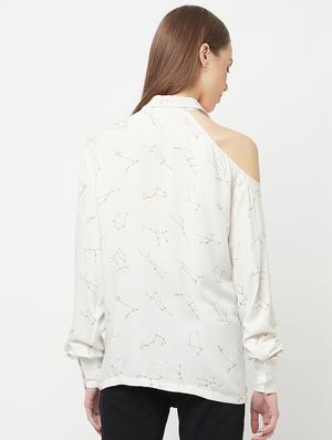 single cold shoulder printed shirt - 18324825 - Standard Image - 3