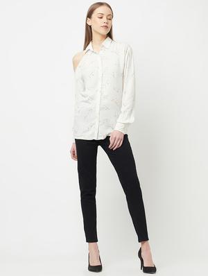 single cold shoulder printed shirt - 18324825 - Standard Image - 4