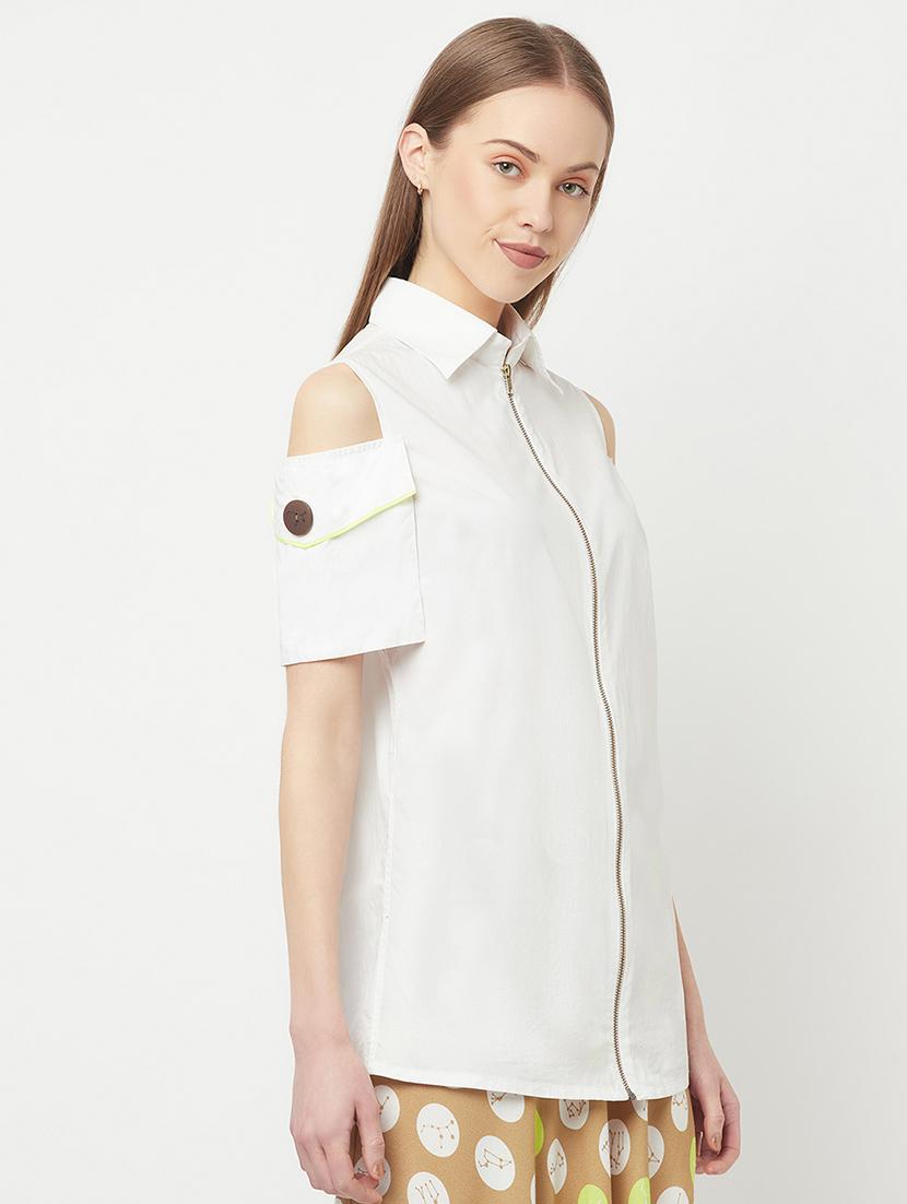 cold shoulder solid shirt - 18324826 - Zoom Image - 2
