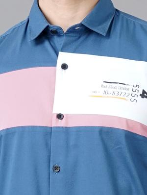 light-blue color-blocked casual shirt - 18325007 - Standard Image - 5