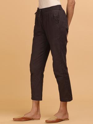 brown solid flat front trouser - 18325164 - Standard Image - 2