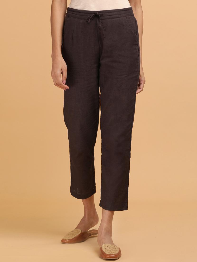 brown solid flat front trouser - 18325164 - Zoom Image - 1