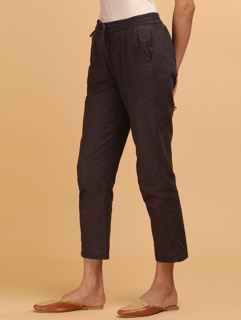 brown solid flat front trouser - 18325164 - Zoom Image - 2