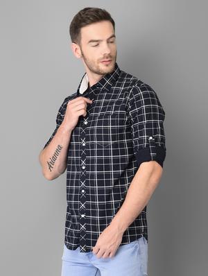 navy blue checkered casual shirt - 18326649 - Standard Image - 2