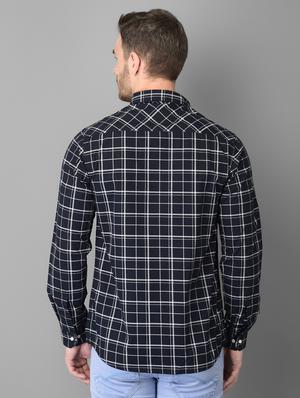 navy blue checkered casual shirt - 18326649 - Standard Image - 3