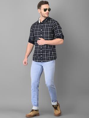 navy blue checkered casual shirt - 18326649 - Standard Image - 4