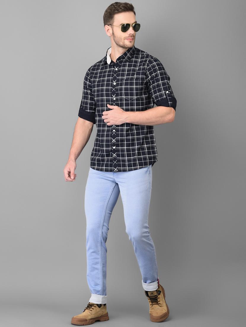navy blue checkered casual shirt - 18326649 - Zoom Image - 4