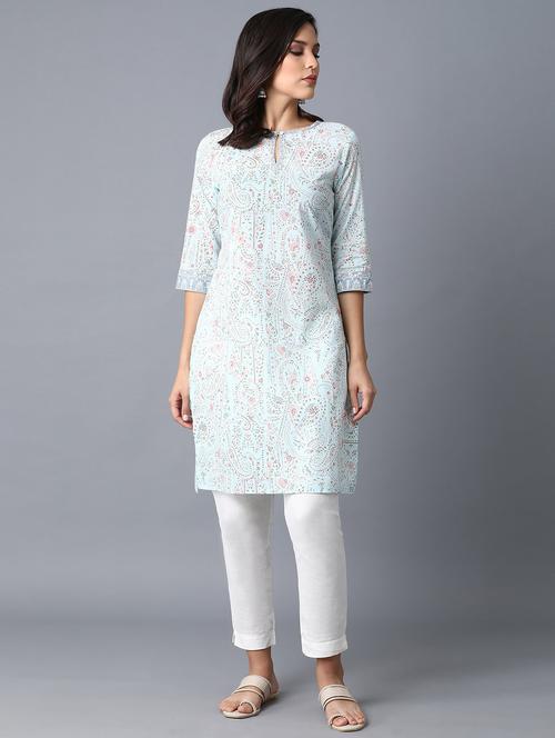 blue floral straight kurta - 18326993 - Standard Image - 1