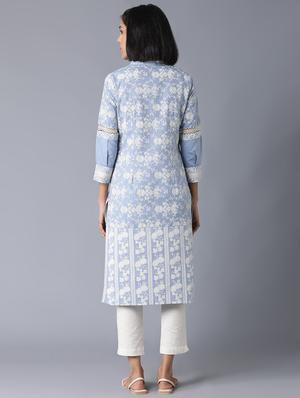 blue floral straight kurta - 18327010 - Standard Image - 3