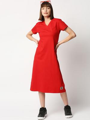 v-neck solid a-line dress - 18328033 - Standard Image - 3