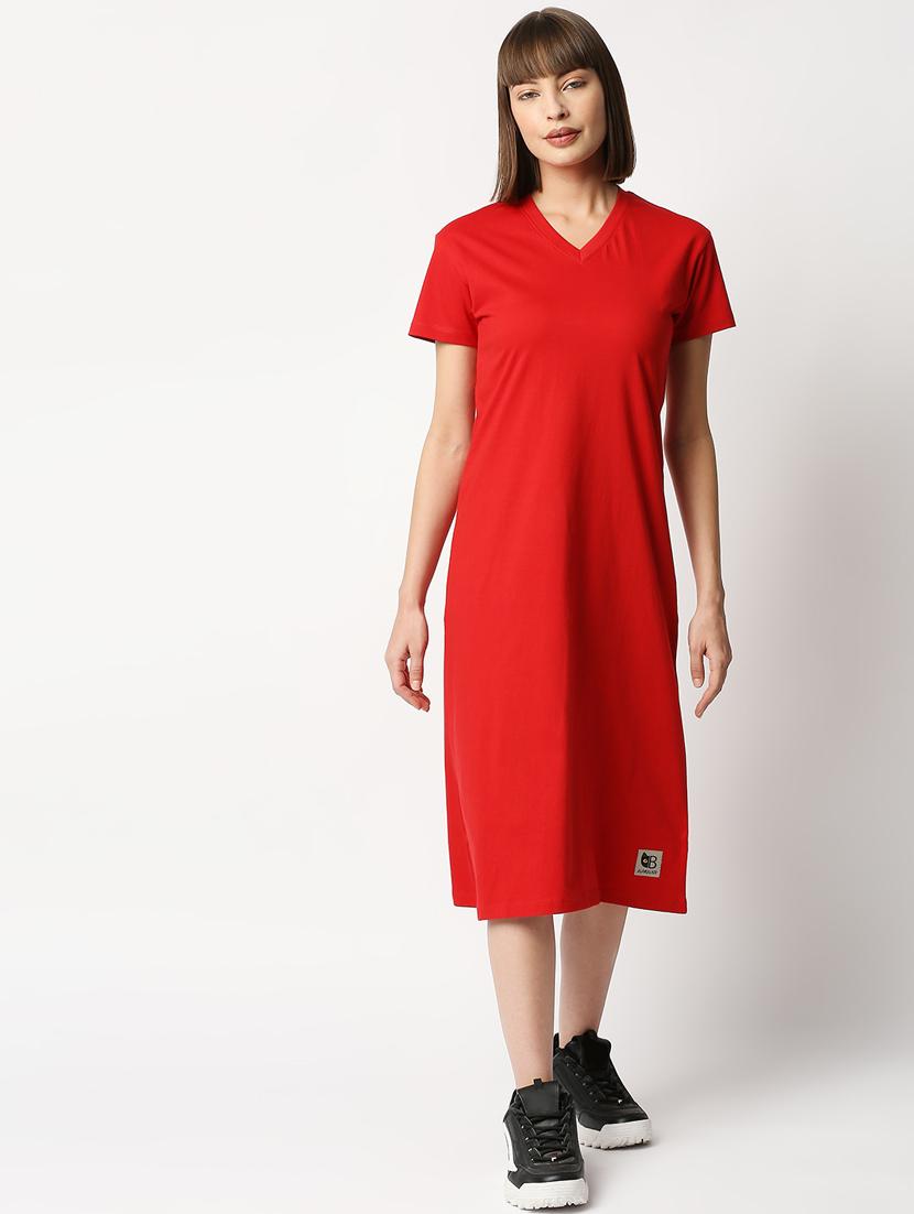 v-neck solid a-line dress - 18328033 - Zoom Image - 1