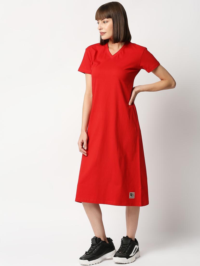 v-neck solid a-line dress - 18328033 - Zoom Image - 2