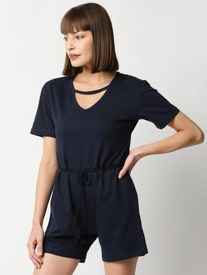 v-neck solid romper jumpsuit - 18328040 - Standard Image - 2