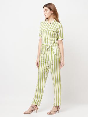 tie front striped full leg jumpsuit - 18328631 - Standard Image - 2