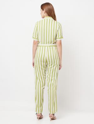 tie front striped full leg jumpsuit - 18328631 - Standard Image - 3