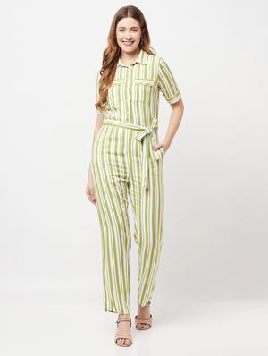 tie front striped full leg jumpsuit - 18328631 - Standard Image - 4