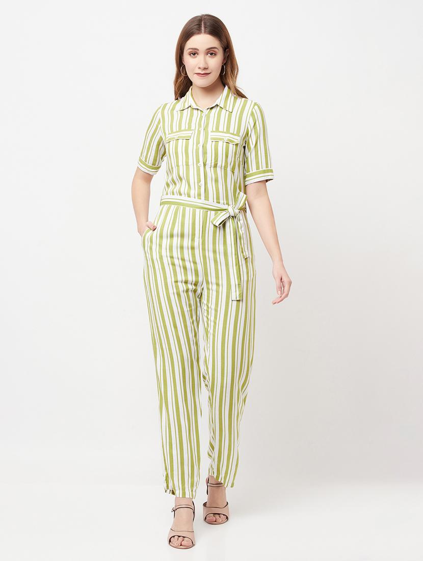 tie front striped full leg jumpsuit - 18328631 - Zoom Image - 1