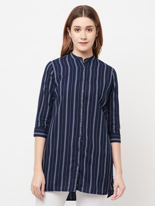 mandarin neck striped shirt - 18328647 - Very Small Image - 1