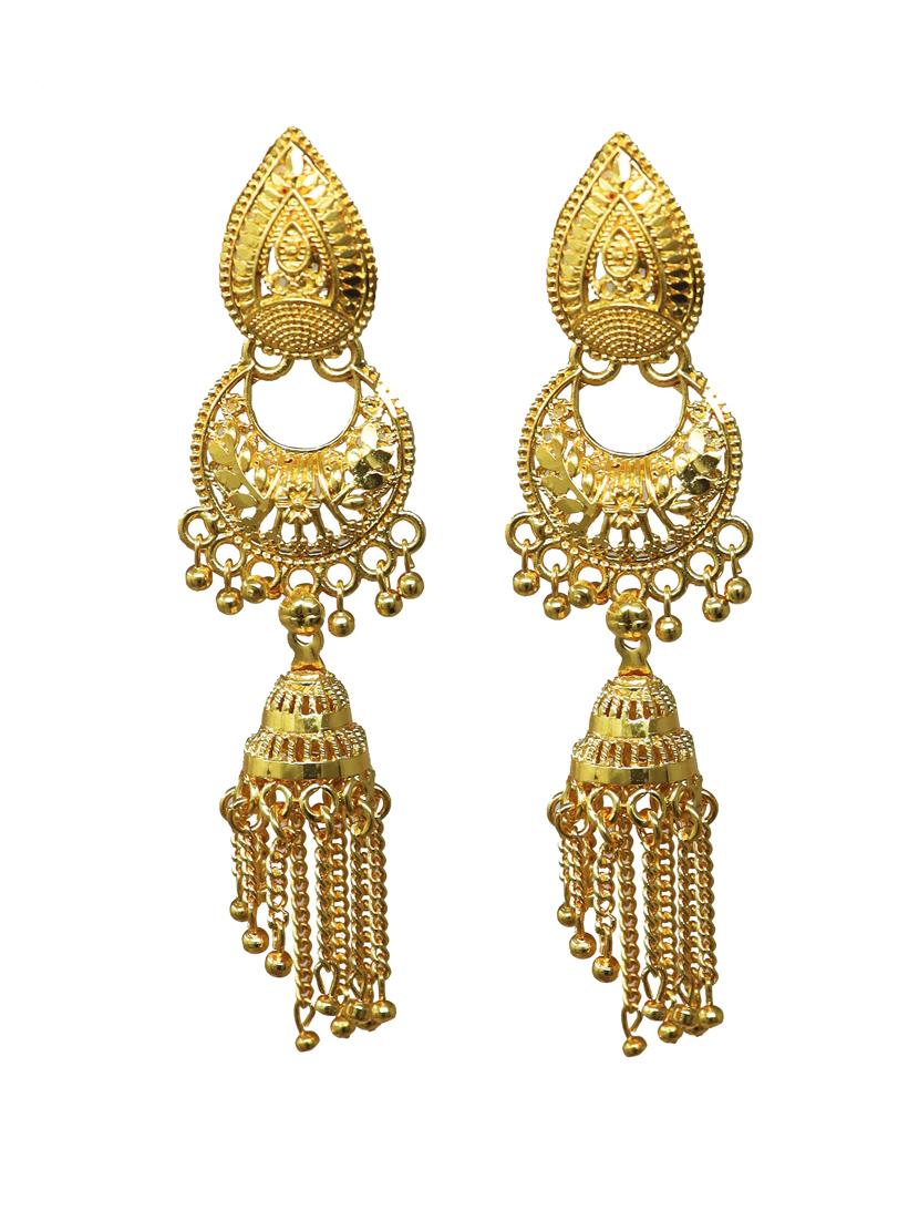 gold brass jhumka earring - 18328880 - Zoom Image - 2