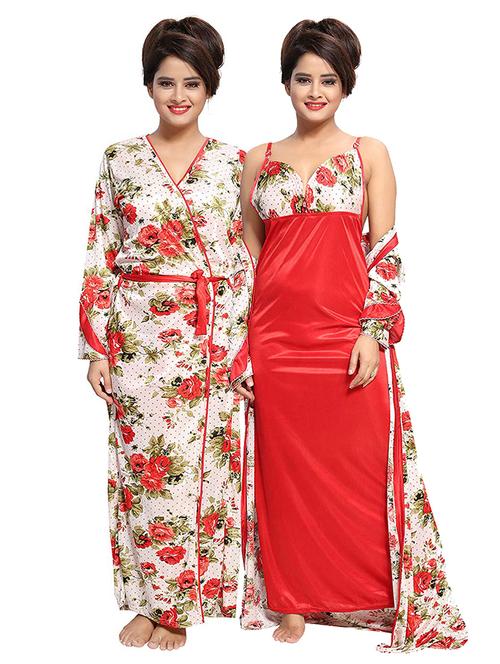 tie front floral combo nightwear set - 18329114 - Very Small Image - 1