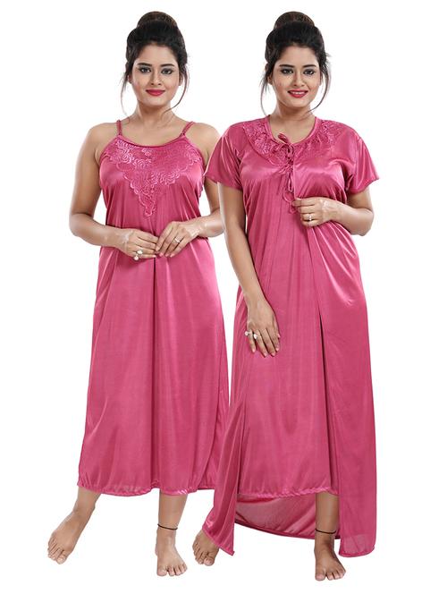 tie front solid combo nightwear set - 18329128 - Standard Image - 1