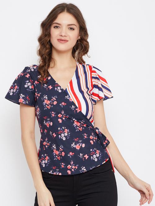 navy blue crepe wrap top - 18329263 - Standard Image - 1