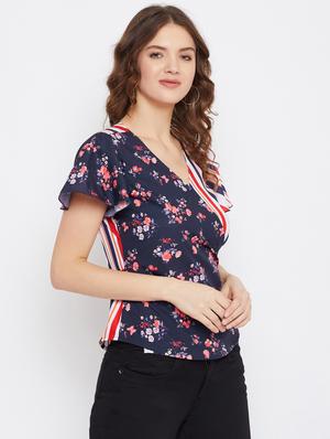 navy blue crepe wrap top - 18329263 - Standard Image - 2