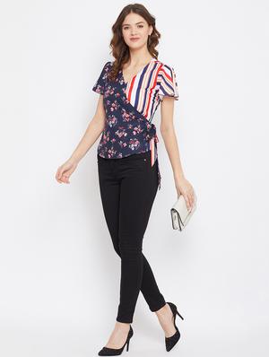 navy blue crepe wrap top - 18329263 - Standard Image - 4