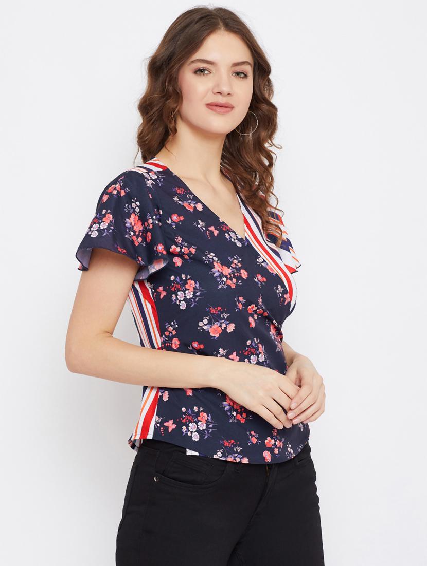 navy blue crepe wrap top - 18329263 - Zoom Image - 2