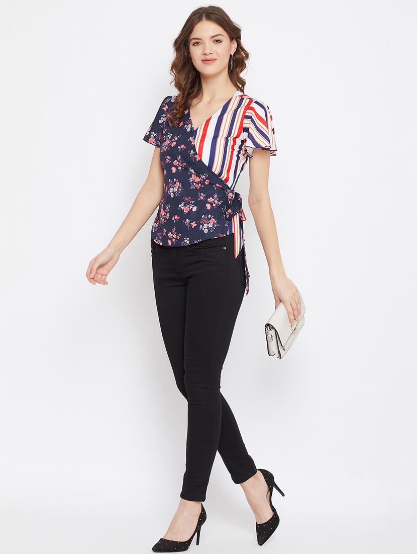 navy blue crepe wrap top - 18329263 - Zoom Image - 4