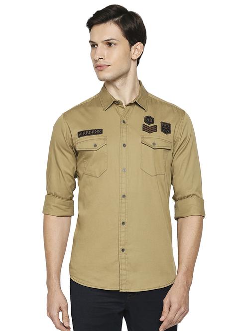 beige solid casual shirt - 18329547 - Standard Image - 1