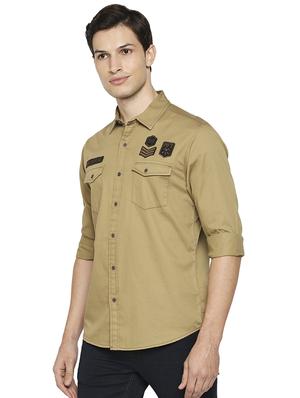 beige solid casual shirt - 18329547 - Standard Image - 2