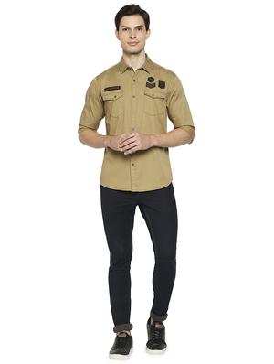 beige solid casual shirt - 18329547 - Standard Image - 4