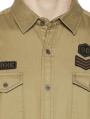 beige solid casual shirt - 18329547 - Standard Image - 5