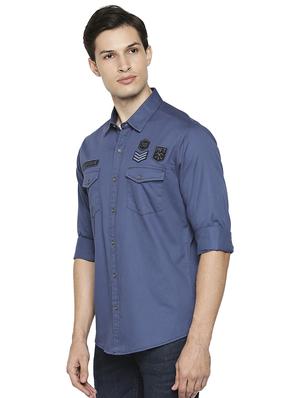 blue solid casual shirt - 18329548 - Standard Image - 2