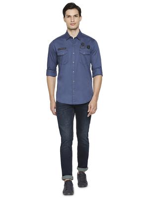 blue solid casual shirt - 18329548 - Standard Image - 4