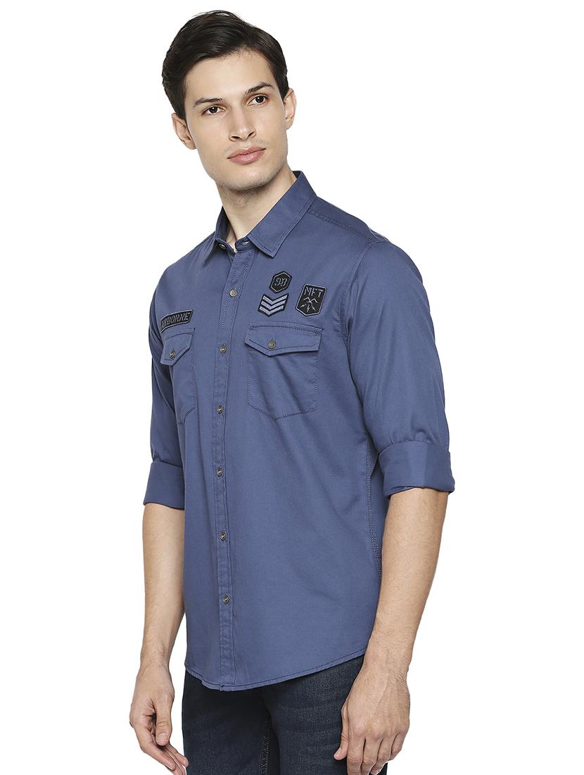blue solid casual shirt - 18329548 - Zoom Image - 2