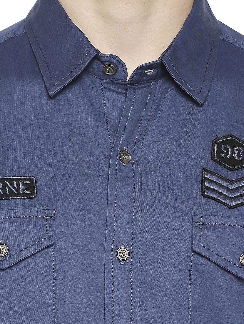 blue solid casual shirt - 18329548 - Zoom Image - 5