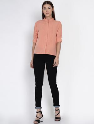 peach solid pintucks regular shirt - 18329852 - Standard Image - 4