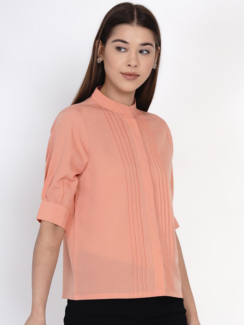 peach solid pintucks regular shirt - 18329852 - Zoom Image - 2