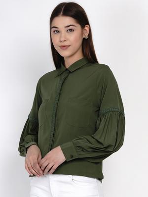olive solid regular shirt - 18329854 - Standard Image - 2