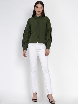 olive solid regular shirt - 18329854 - Standard Image - 4