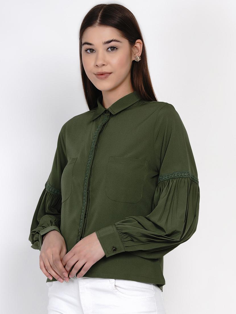 olive solid regular shirt - 18329854 - Zoom Image - 2