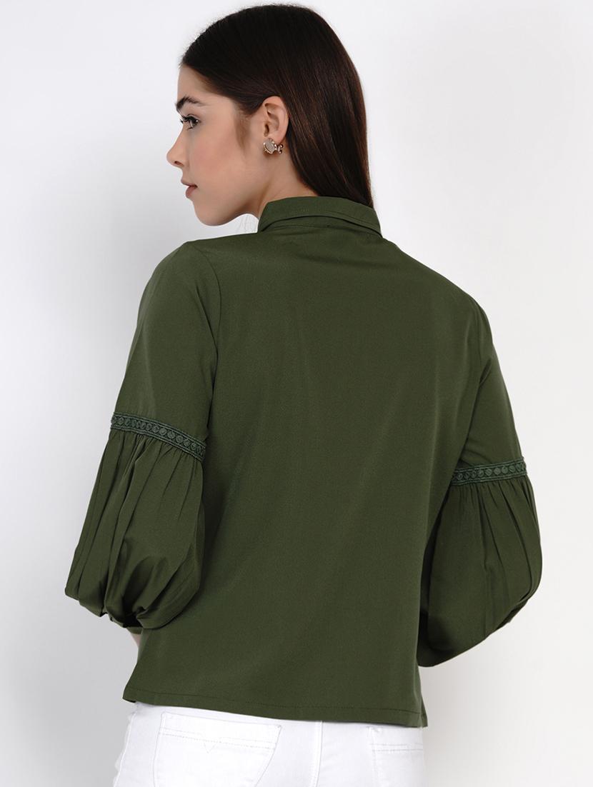olive solid regular shirt - 18329854 - Zoom Image - 3