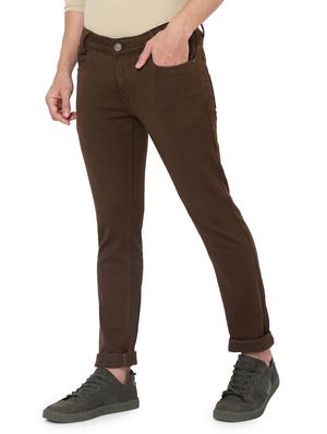 brown cotton flat front casual trousers - 18330059 - Standard Image - 2