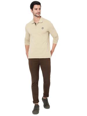 brown cotton flat front casual trousers - 18330059 - Standard Image - 4