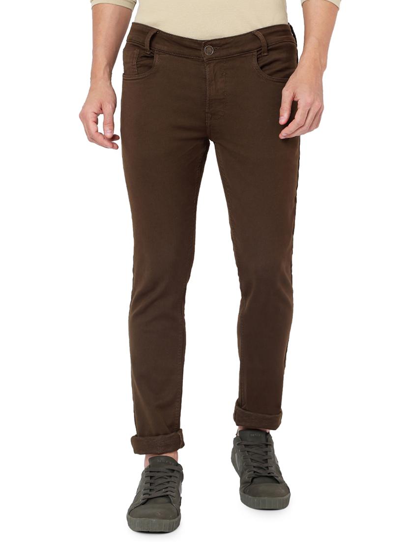 brown cotton flat front casual trousers - 18330059 - Zoom Image - 1