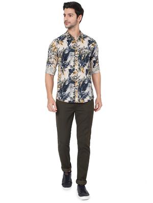 green cotton flat front casual trousers - 18330062 - Standard Image - 4